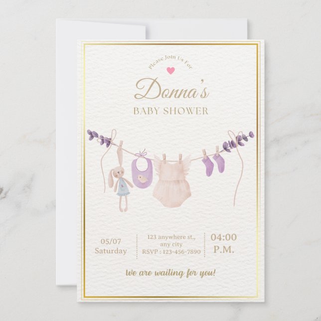 Invitation Editable Cute Pastel Baby Shower (Devant)