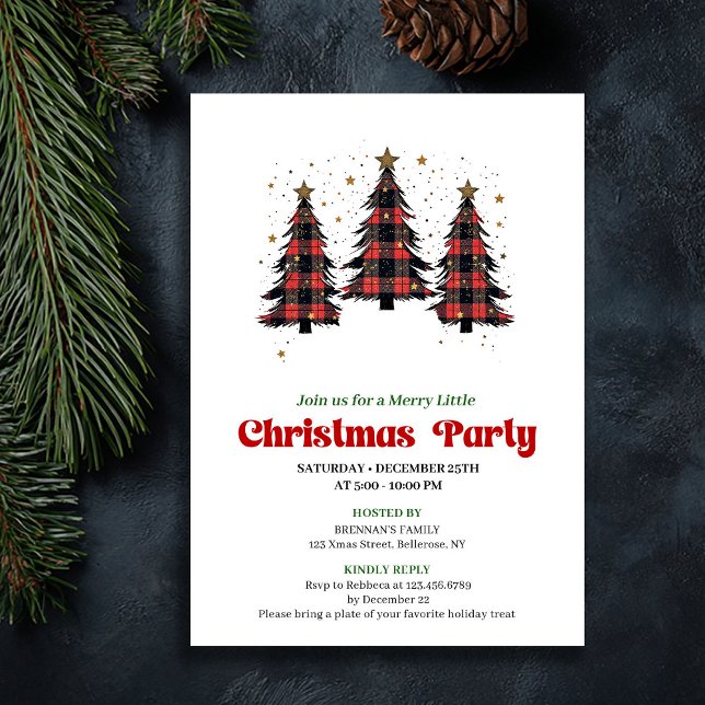 Invitation éditable d'arbre de Noël de Buffalo lud (Playful Buffalo Christmas Tree Editable Invitation)