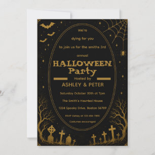 Invitation éditable de fête d'Halloween en or