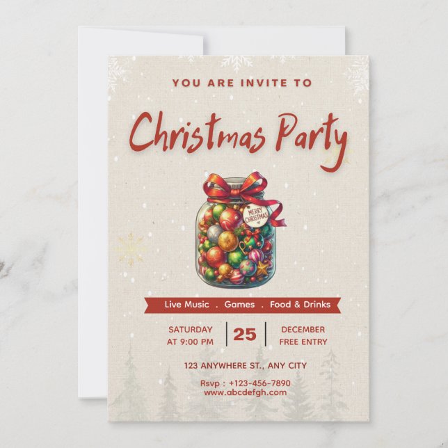 Invitation éditable de Noël Bonbons Sucrés 5x7” 🎄 (Devant)