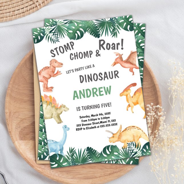 Invitation Editable Dinosaure Vert et Brown Anniversaire (Green Brown Dinosaur Birthday Invitations)
