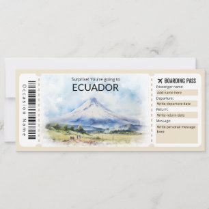 Invitation Editable Ecuador Plane ticket, Equateur Trip