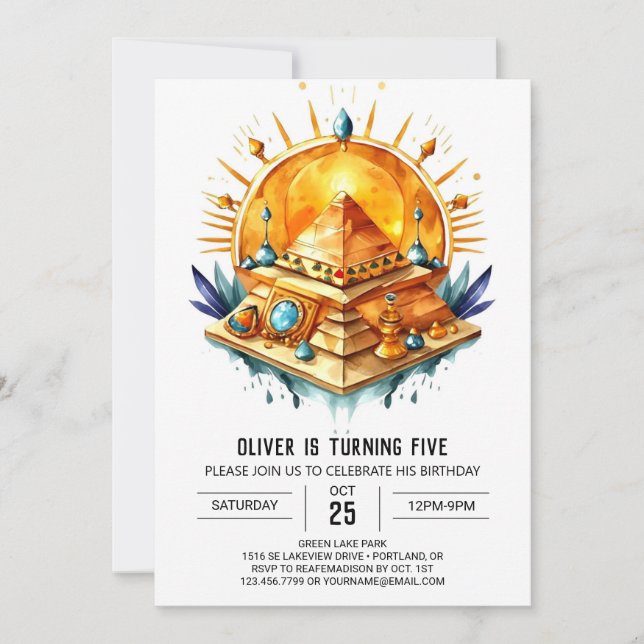 Invitation Editable Elégant Égypte ancienne Pyramides Anniver (Devant)