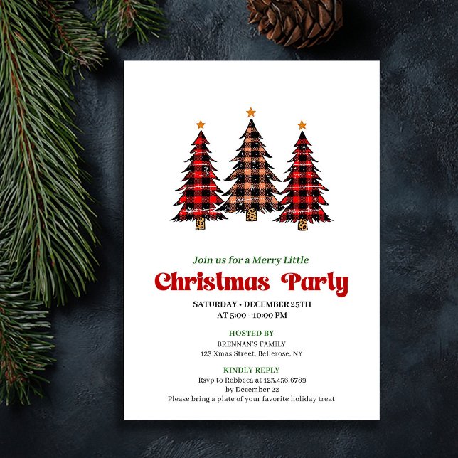 Invitation éditable festive à carreaux rouges et n (Modern Red Black Plaid Festive Editable Invite)