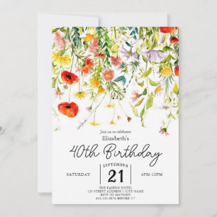 Invitation Editable Green Fleurs sauvages 40e anniversaire