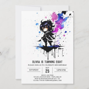 Invitation Editable guerrier Ninja Digital Girl Anniversaire