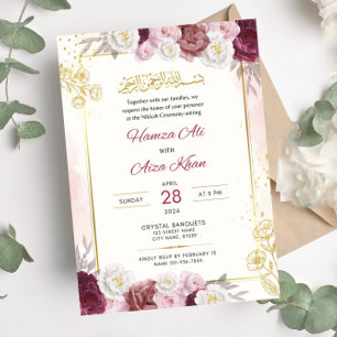 Invitation Editable Islamique Nikkah Rouge Floral Mariage mus
