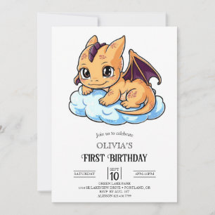 Invitation Editable Little Digital Dragon 1er anniversaire