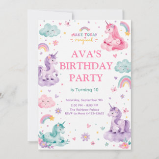 Invitation Editable Magical Unicorn Birthday Card