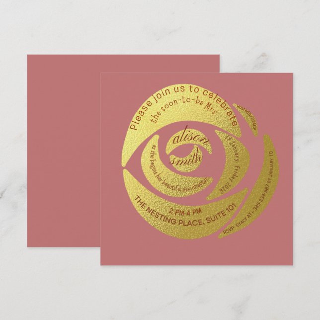 Invitation Editable Modern Dusty Rose Bride to Be Party Invit (Devant / Derrière)