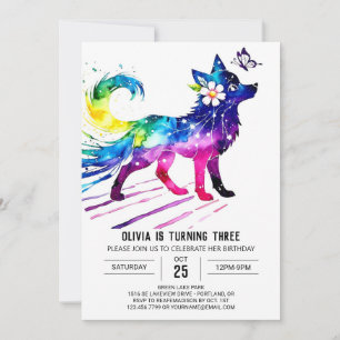 Invitation Editable Pastel Wolf Digital Girl Anniversaire