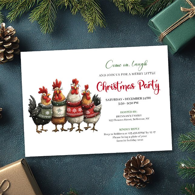 Invitation éditable pour la fête de vacances des p (Funny Chickens Holiday Party Editable Invitation)