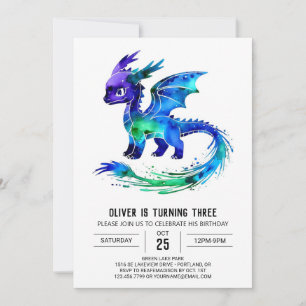 Invitation Editable Purple Dragon Digital Boy Anniversaire