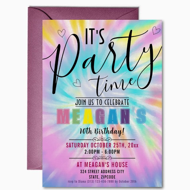 Invitation Editable Rainbow Tie Dye fête d'anniversaire (Créateur téléchargé)