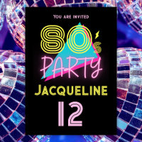 Editable Retro 80s Party Neon rose 12e anniversair