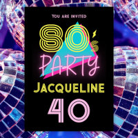 Editable Retro 80s Party Neon rose 40e anniversair