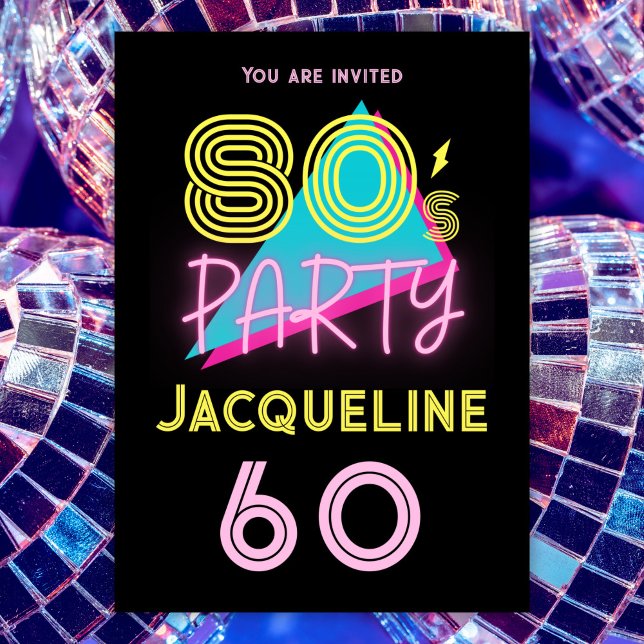 Invitation Editable Retro 80s Party Neon rose 60e anniversair (Créateur téléchargé)