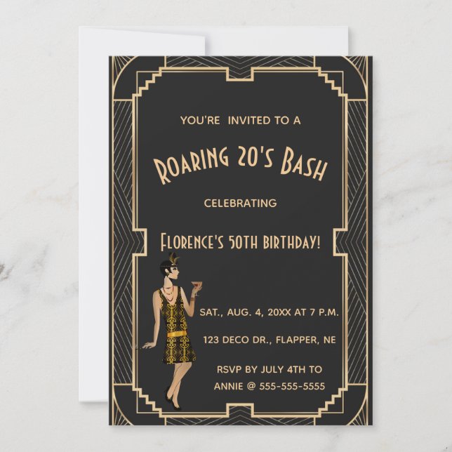 Invitation Editable Roaring 20s Anniversaire Bash Party (Devant)