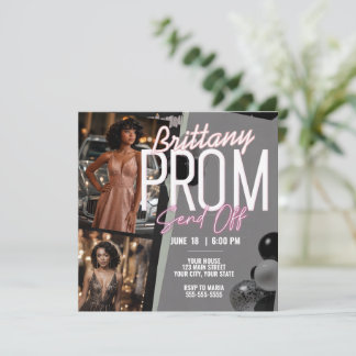 Invitation Editable rose Magnifique Prom Envoyer Deux Photo