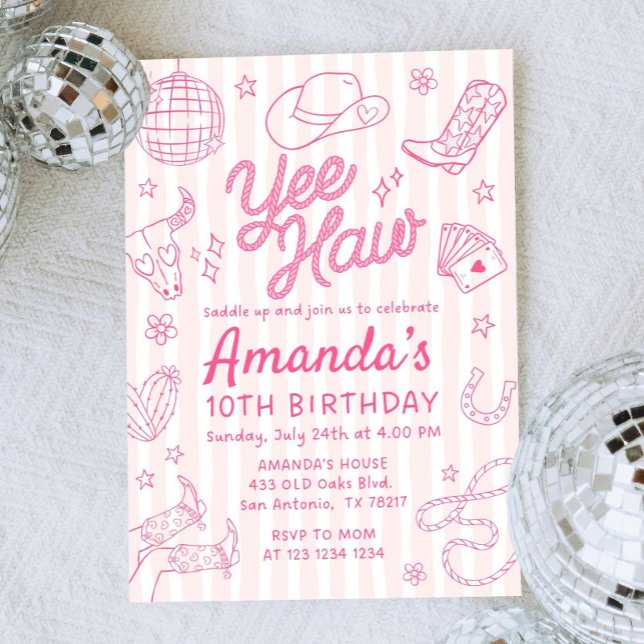 Invitation Editable Space Cowgirl Birthday Invitation, Disco  (Créateur téléchargé)