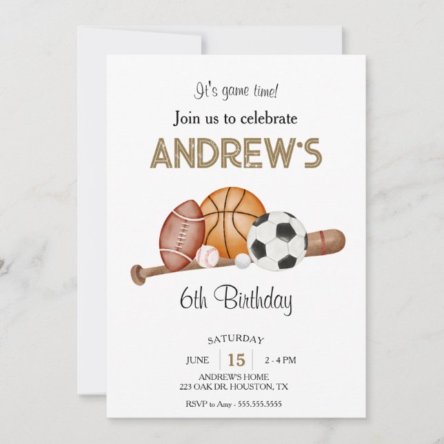 Invitation Editable Sports All-Star thème Anniversaire (Devant)