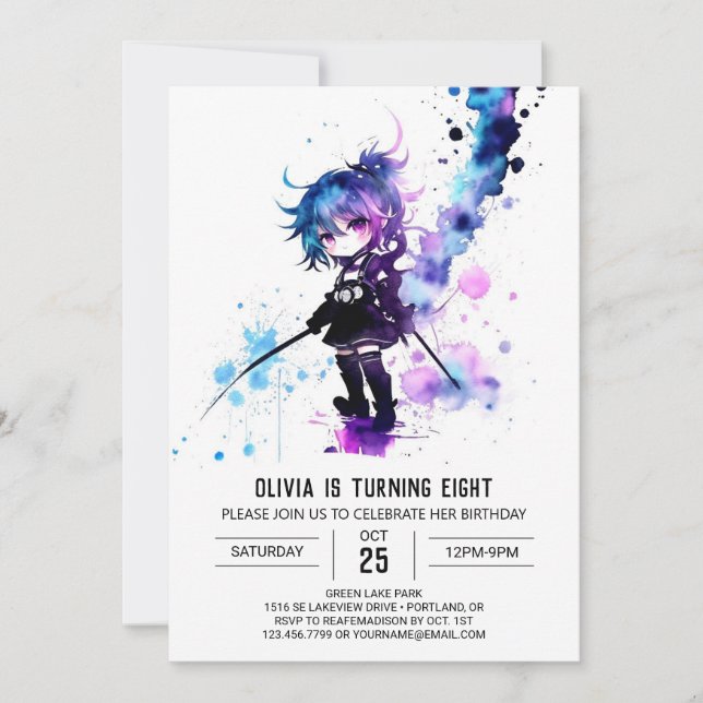 Invitation Editable Spy Ninja Digital Girl Anniversaire (Devant)