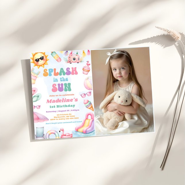 Invitation Editable Summer Splash In The Sun Birthday Photo (Créateur téléchargé)