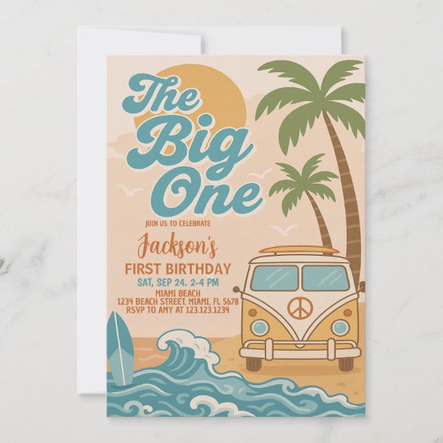 Invitation Editable Surfing The Big One Boy 1er anniversaire (Devant)