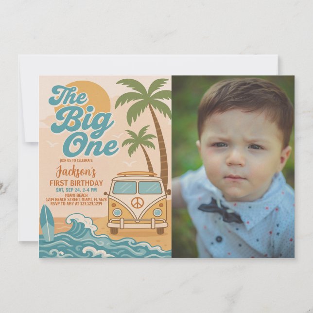 Invitation Editable Surfing The Big One Boy 1er anniversaire (Devant)