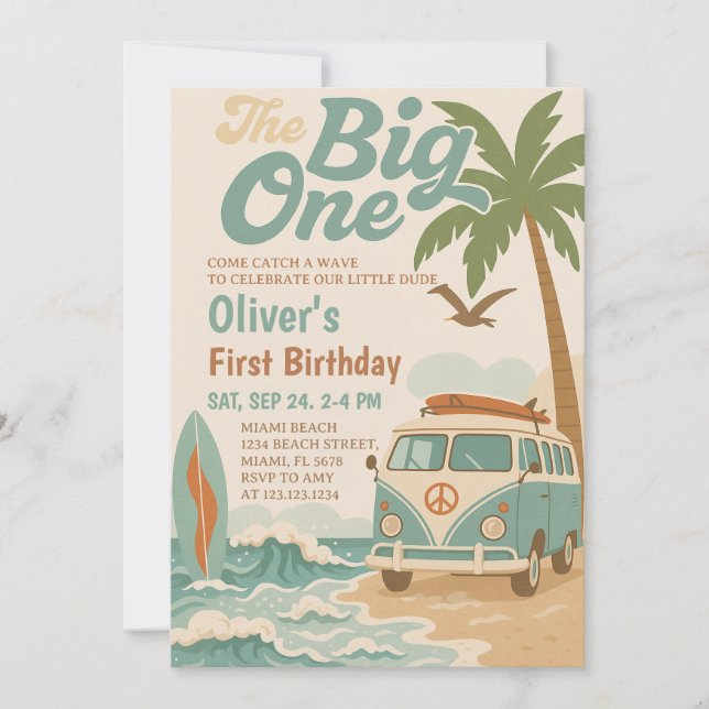 Invitation Editable The Big One Surfing 1er anniversaire (Devant)