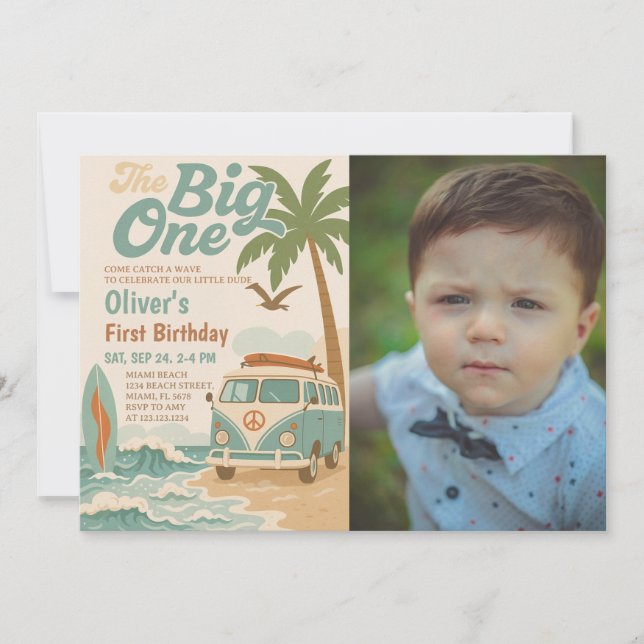 Invitation Editable The Big One Surfing 1er anniversaire (Devant)