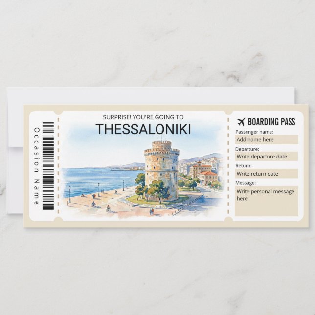 Invitation Editable Thessaloniki Trip Boarding Pass Ticket (Devant)