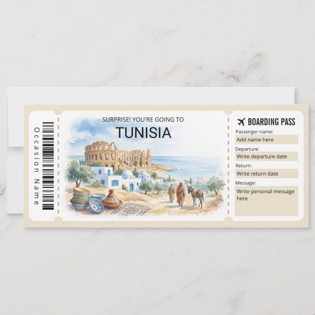 Invitation Editable Tunisia Plane Boarding Pass Ticket (Devant)
