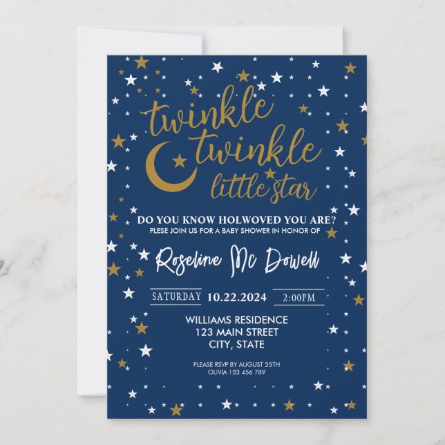 Invitation EDITABLE Twinkle Twinkle Little Star, Douche garço (Devant)