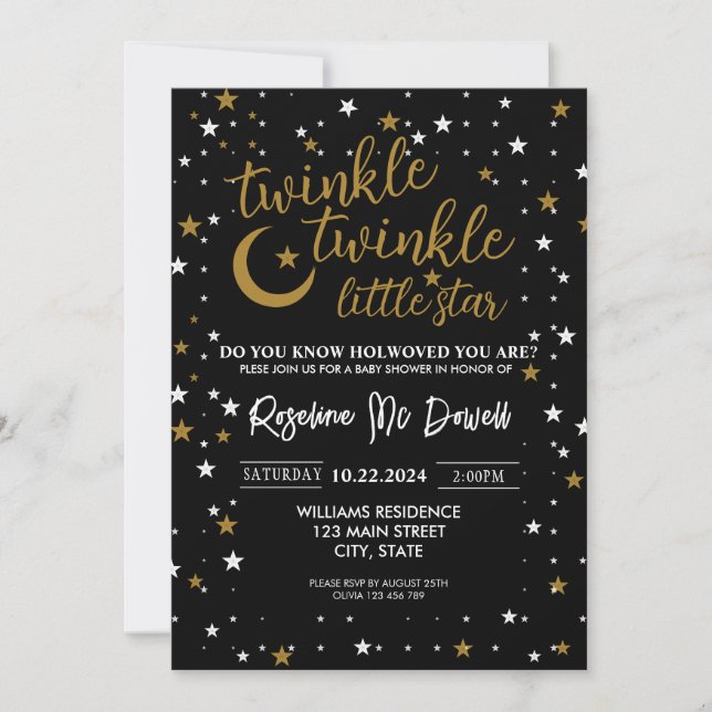Invitation EDITABLE Twinkle Twinkle Little Star, Douche garço (Devant)