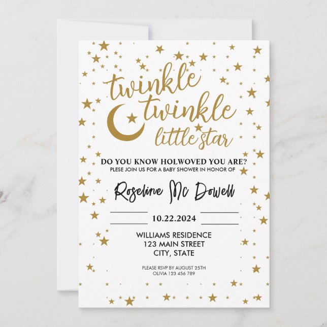 Invitation EDITABLE Twinkle Twinkle Little Star, Douche garço (Devant)