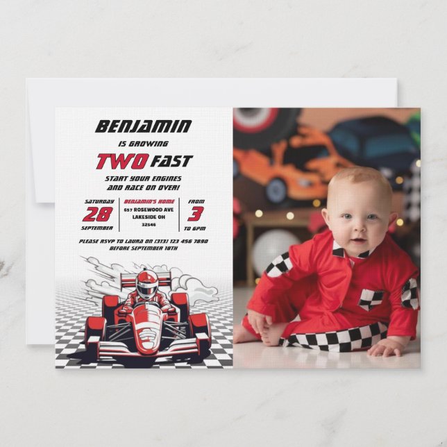 Invitation Editable Two Fast Racing Car Photo Anniversaire (Devant)