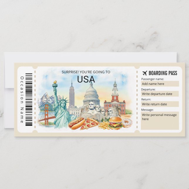 Invitation Editable USA Trip Boarding Pass Ticket (Devant)