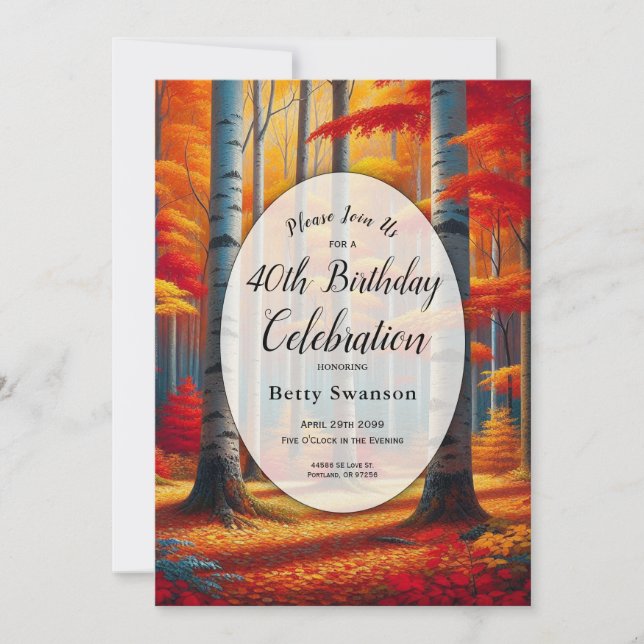 Invitation Editable Year Rustic Birch Tree Fall Birthday (Devant)