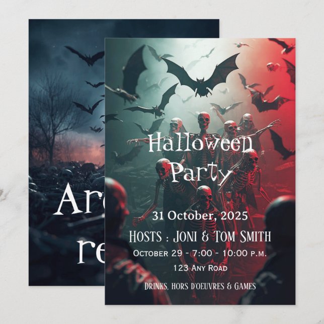 Invitation Editable Zombie Halloween Party Invitation| Spooky (Devant / Derrière)