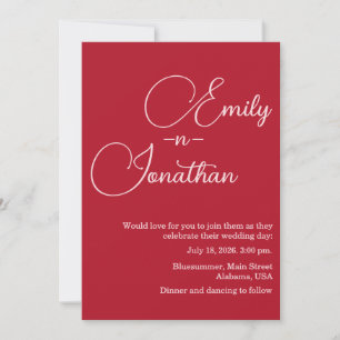 Invitation Éditorial Chic Moderne Mariage Photo Rouge Profond