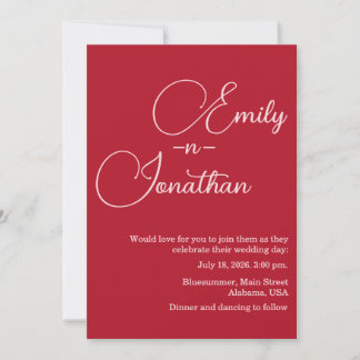 Invitation Éditorial Chic Moderne Mariage Photo Rouge Profond