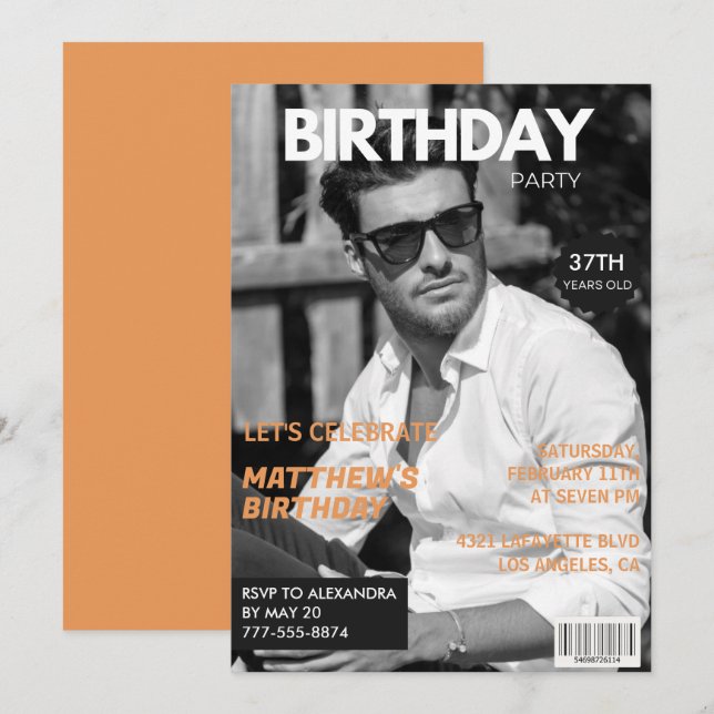 Invitation Éditorial de magazine noir et blanc 37e anniversai (Devant / Derrière)