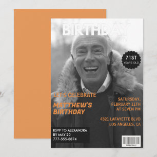 Invitation Éditorial de magazine noir et blanc 71e anniversai