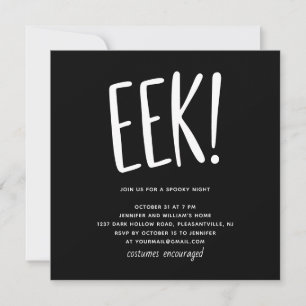 Invitation EEK ! Fête drôle d'Halloween moderne   Noir Sombre