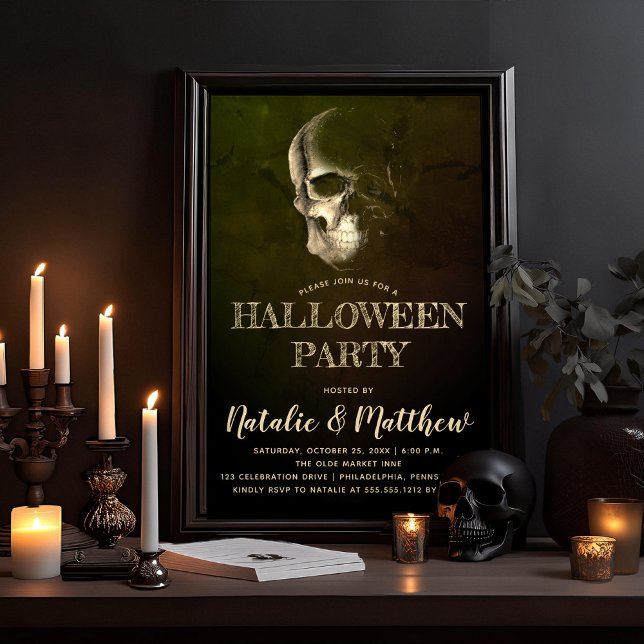 Invitation Eerie Night Crâne Éffrayant Halloween Party (Eerie Night, Creepy, Scary Skull Adult Halloween Party Invitation)
