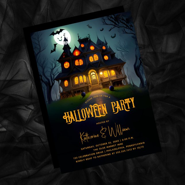 Invitation Eerie Nuit Éffrayant Haunted Maison Halloween Part (Haunting season is so much fun, and so is this Haunted House Halloween Party Invitation!  Bwah-ha-ha)