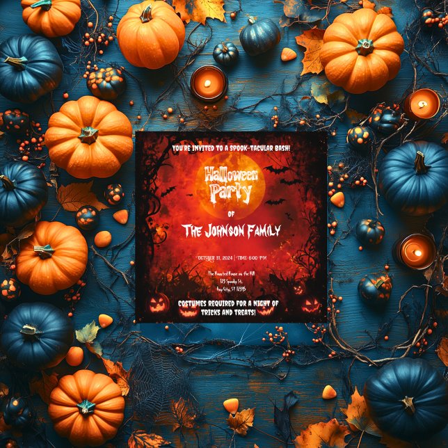 Invitation Eerie Red Halloween Party - Lumineuse Lune & Jacks (Créateur téléchargé)