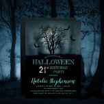 Invitation Eerie Tree Bats Halloween 21e fête d'anniversaire<br><div class="desc">Nuit éffrayante illuminée par la lune,  un arbre entouré de chauves-souris en essaim Invitation de fête du 21e anniversaire d'Halloween.</div>