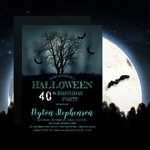 Invitation Eerie Tree Bats Halloween 40e Anniversaire Fête In